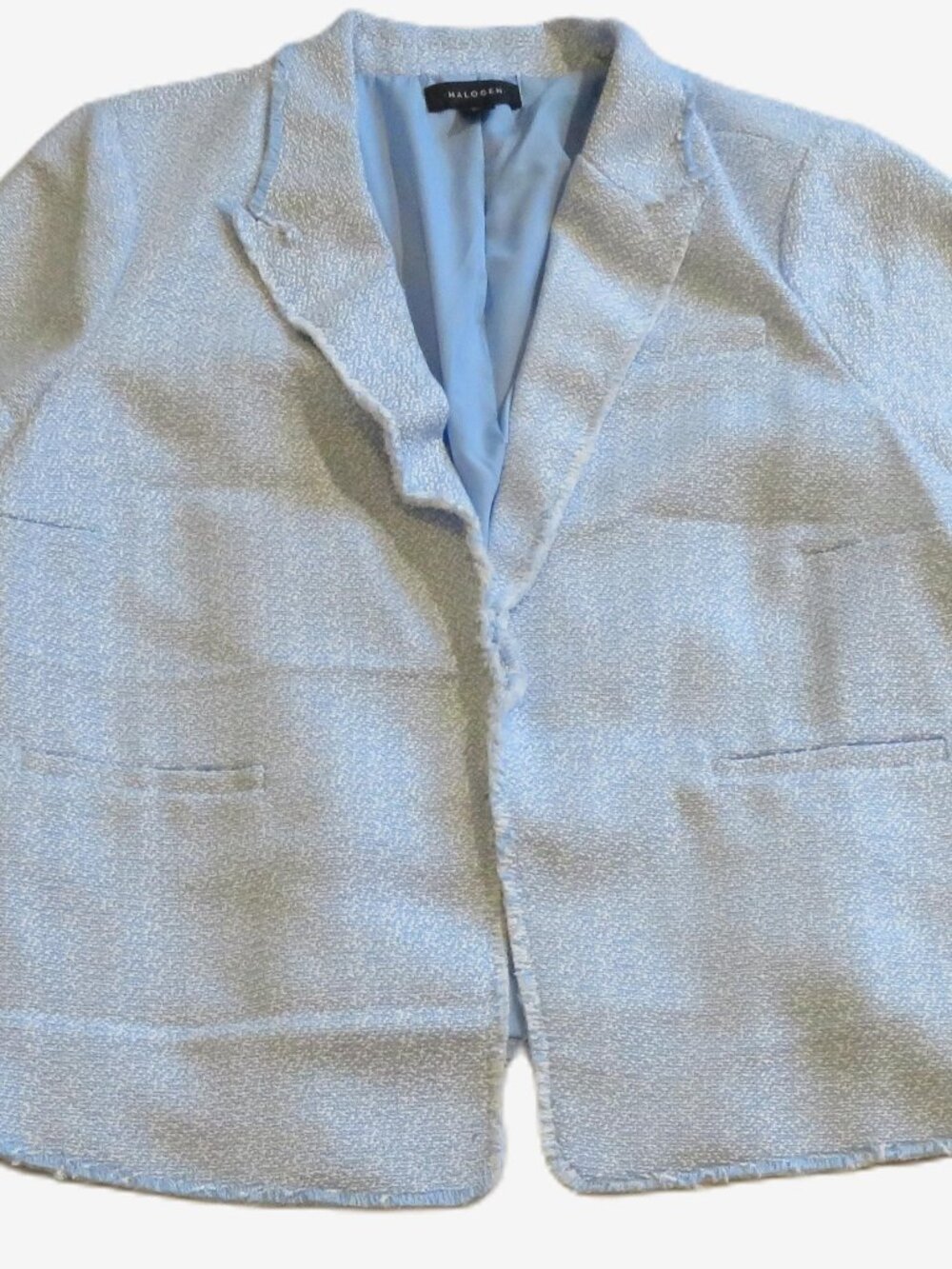 NWT 2X Halogen Blue Textured Fray Hem Blazer Ruched Sleeve Hook & Eye Closure - Picture 14 of 14